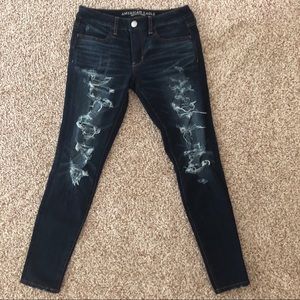 American Eagle Dark Wash Ripped Jeggings